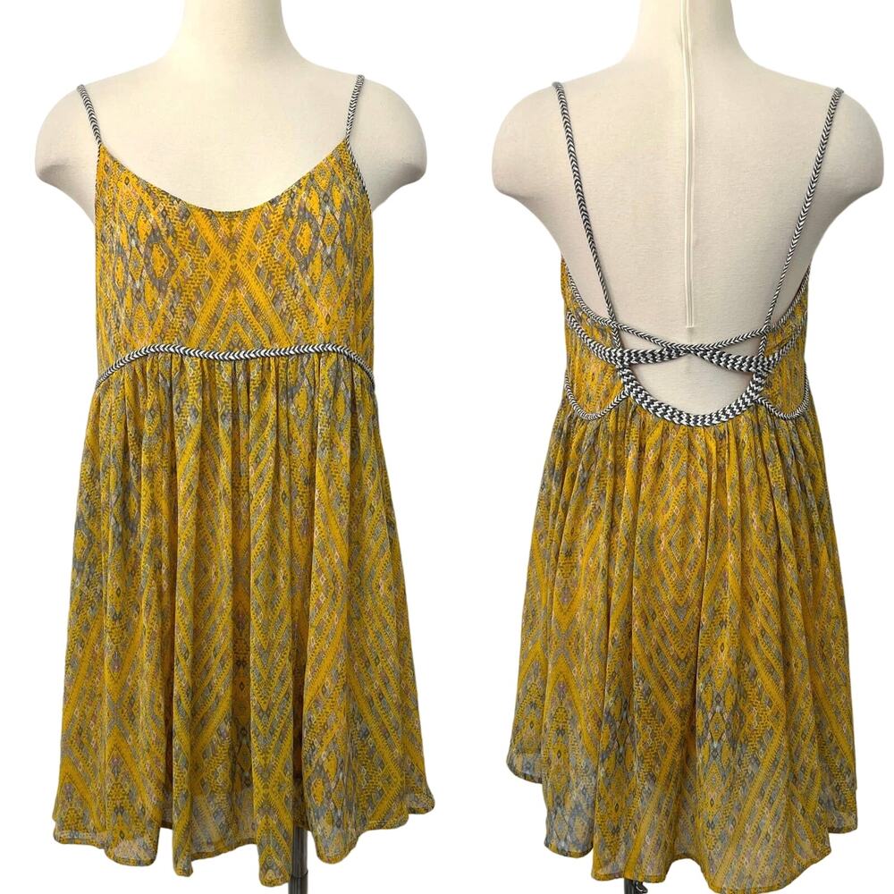Free People Yellow & Gray Printed Strappy Sundress